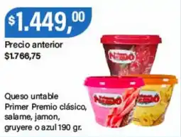 Supermercados Damesco Nemo queso untable primer premio clasico, salame, jamon, gruyere o azul oferta