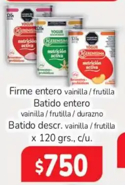 Beltrán Supermercados Firme entero vainilla frutilla batido entero vainilla frutilla durazno oferta