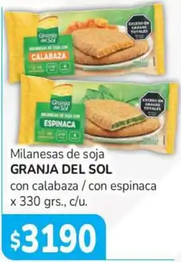 Beltrán Supermercados Granja del sol milanesas de soja con calabaza / con espinaca oferta