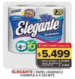 Carrefour Maxi Elegante - papel higienico h/simple 4 x 120 mts oferta