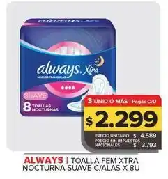 Carrefour Maxi Always - toalla fem xtra nocturna suave c/alas oferta