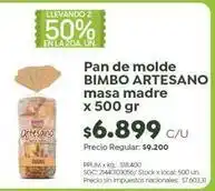 Jumbo Bimbo - pan de molde masa madre x 500 gr oferta
