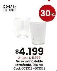 Vaso vidrio doble latte/café, 250 ml. cod. 603328-603329
