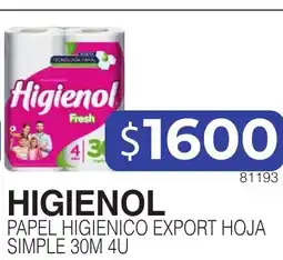 Masivos Higienol papel higienico export hoja simple oferta