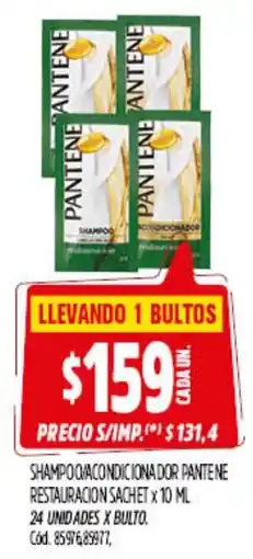 Supermercados Yaguar Pantene shampoo o acondicionador restauracion sachet oferta
