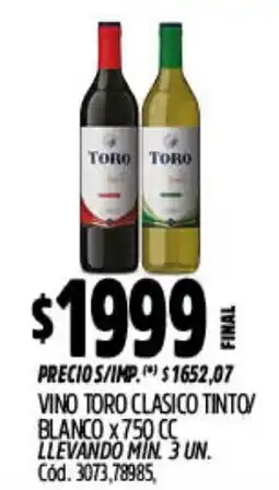Supermercados Yaguar Toro vino clasico tinto/ blanco oferta