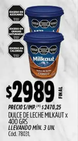 Supermercados Yaguar Milkaut dulce de leche clásico oferta