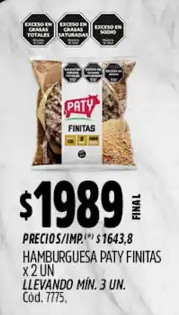 Supermercados Yaguar Paty hamburguesa finitas oferta