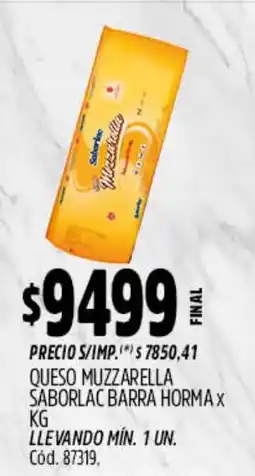Supermercados Yaguar Queso muzzarella saborlac barra horma oferta