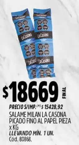 Supermercados Yaguar La casona salame milan picado fino al papel oferta