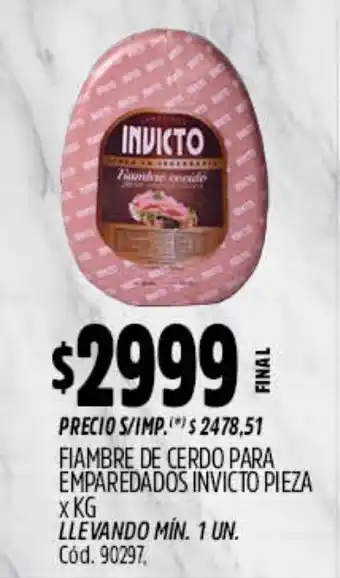 Invicto fiambre de cerdo para emparedados