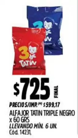 Supermercados Yaguar Tatin alfajor triple negro oferta