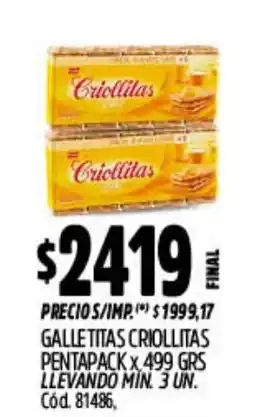 Supermercados Yaguar Criollitas galletitas pentapack oferta