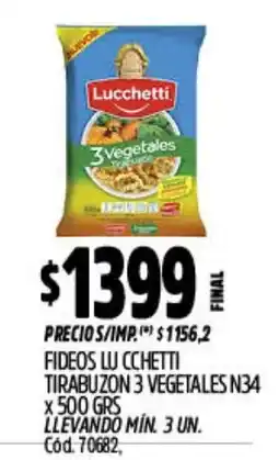 Supermercados Yaguar Lucchetti fideos tirabuzon 3 vegetales n34 oferta