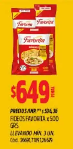 Supermercados Yaguar Favorita fideos oferta