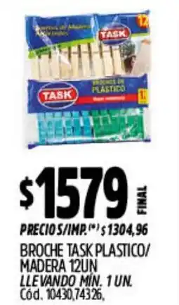 Supermercados Yaguar Task broche plastico/madera 12un oferta
