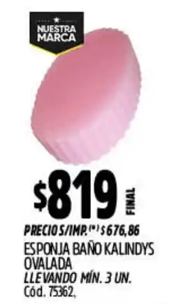 Supermercados Yaguar Kalindys esponja baño ovalada oferta