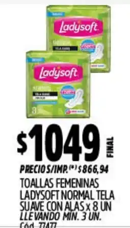 Supermercados Yaguar Ladysoft toallas femeninas normal tela suave con alas oferta
