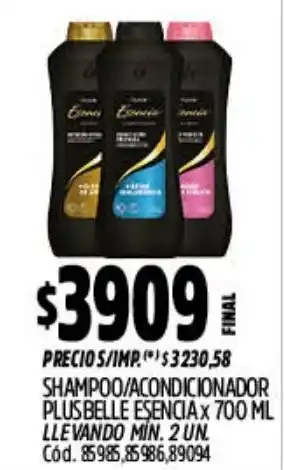 Supermercados Yaguar Plus belle esencia shampoo acondicionador oferta