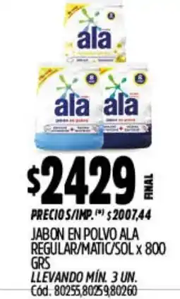 Supermercados Yaguar Ala jabon en polvo regular/matic/sol oferta