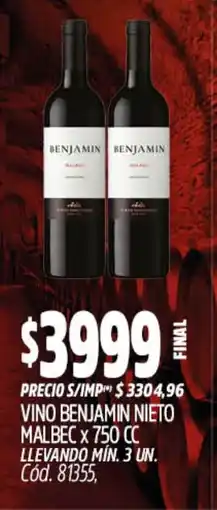 Supermercados Yaguar Benjamin vino malbec oferta