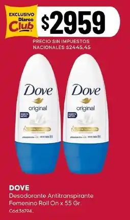Diarco Dove Desodorante Antitranspirante Femenino Roll On oferta