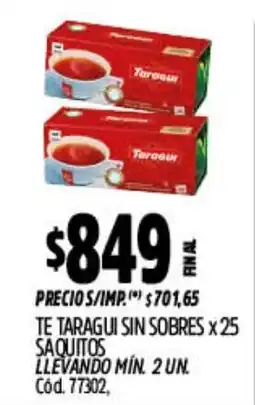 Supermercados Yaguar Taragui te sin sobres oferta