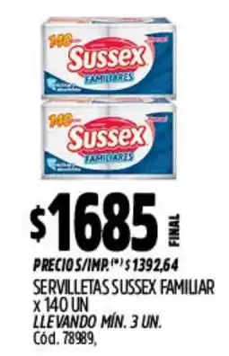 Supermercados Yaguar Sussex servilletas familiar oferta