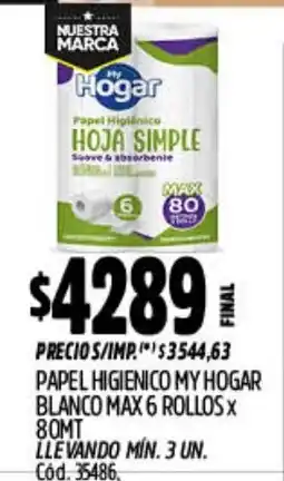 Supermercados Yaguar My hogar papel higienico hoja simple oferta