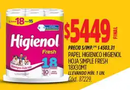 Supermercados Yaguar Higienol papel higienico higienol hoja simple fresh oferta