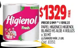 Supermercados Yaguar Higienol papel higienico higienol blanco hs aloe 4 rollos oferta