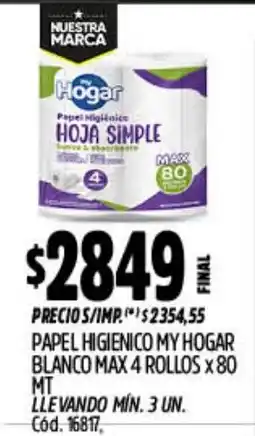 Supermercados Yaguar My hogar papel higienico hoja simple oferta