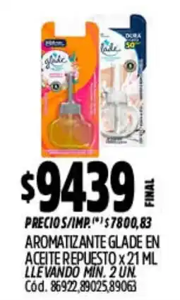 Supermercados Yaguar Glade aromatizante en aceite repuesto oferta