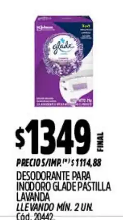 Supermercados Yaguar Glade desodorante para inodoro pastilla lavanda oferta