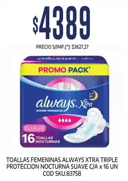 Supermercados Yaguar Always toallas femeninas xtra triple proteccion nocturna suave oferta