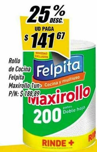 Supermercados Comodin Rollo De Cocina Felpita Maxirollo oferta