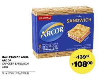 Atomo Conviene Galletas De Agua Arcor Cracker Sandwich 336g oferta