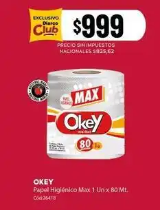 Diarco Okey - papel higi0999nico max 1 un x 80 mt oferta