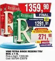 Maxiconsumo Resero - vino tetra brick tto/ bco. x 1 lt. cod: 50704-23079 oferta