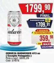 Maxiconsumo Budweiser - cerveza 473 cc (excepto patagonia) cod: 27678 oferta