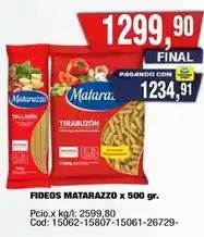 Maxiconsumo Matarazzo - fideos tirabuzón x 500 gr oferta
