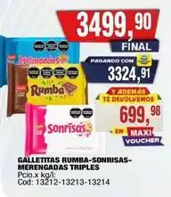 Maxiconsumo Rumba - galletitas rumba-sonrisas-merengadas triples cod: 13213-13213-13214 oferta