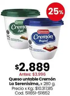 Coto La serenísima - queso untable cremón oferta