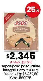 Coto Coto - tapas para pascualina integral oferta