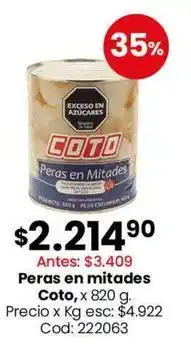Coto - peras en mitades