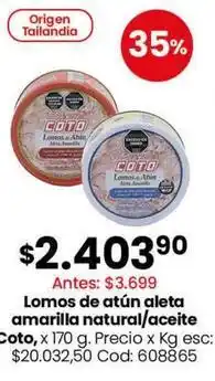 Coto Coto - lomos de atún aleta amarilla natural/aceite oferta