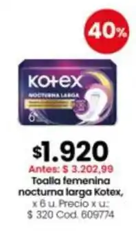 Coto Kotex - toalla femenina nocturna larga, x 6 u. cod. 609774 oferta