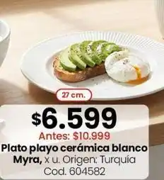 Origen - plato playo cerámica blanco, cod. 604582