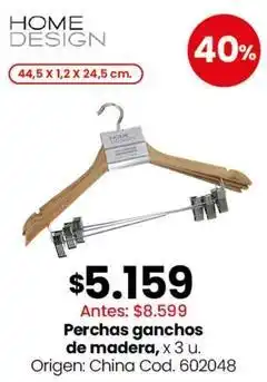 Coto Origen - perchas ganchos de madera, x 3 u. cod. 602048 oferta
