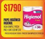 Higienol - papel higiénico hoja simple, fresh